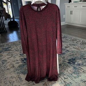 Signature by Robbie Bee Maroon and Black Printed Long Sleeve Dress